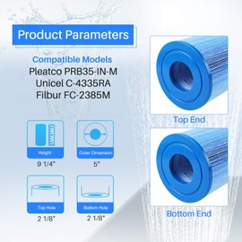 POOLPURE Antimicrobial Spa Filter Replaces PRB35-IN-MX, Guardian 409-219, Unicel C-4335RA, Filbur FC-2385M, 03FIL1300, 17-2482, 25393, 303557, 5 X 9 Drop in Hot Tub Filter, 2 Pack