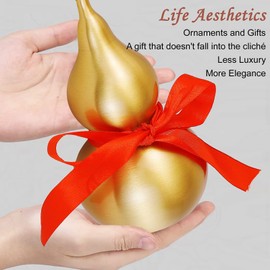 PAKUNDAS Feng Shui Wu Lou Brass Gourd with Red Luck Strip for Charm Prosperity Home Furnishing Decor, 7.87inch Tall, 100% Brass, Fortune Protection, Bring Good Luck, Safty, Healthy, Wealth, Success
