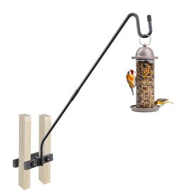 Deck Hook Railing Mount - Heavy Duty Metal Shepherds Hook Bracket for Outdoor Plant Hanger, Bird Feeder Hanger, Plant Hooks, Flower Baskets, Lanterns - 360° Rotating Pole, Extended Arm