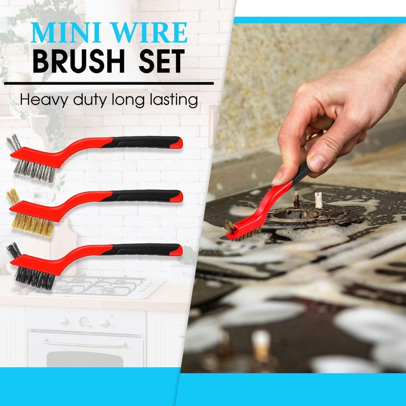 Wire Brush Set Brass, Nylon/Brass/Stainless Steel Bristles, 7 Inches Brush