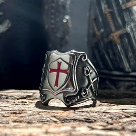 bahamut Knights Templar Cross Ring for Men Stainless Steel Vintage Crusader Amulet Religious Medieval Rings Holy Knight Jewelry Gifts, steel, No Gemstone