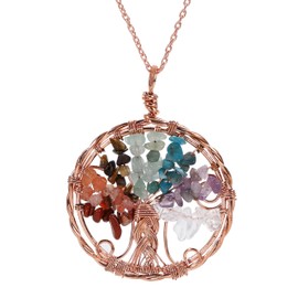 BIRLD Tree of Life Necklace, 7 Colors, Natural Crystal, Healing, Power, Purification, Good Luck, Amulet, Women's