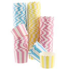 YIXNSW Pack of 150 3 Colours Cupcake Paper Cases Cupcake Baking Cups Pink Muffin Cases Paper Striped Baking Cups Cupcake Liners Diameter 7 cm for Birthday Parties Gatherings Blue Pink Yellow