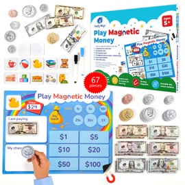 Simply magic 67 PCS Play Money for Teaching - Magnetic Money for Classroom Activity Set, Pretend Play Money Magnets for Kids, Money Manipulatives & Games, Toy Toddler Money, Learning Coins, Bills