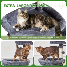 Taoqimiao MS042G Cat Tree,66-inch Large Cat Tower with Scratching Posts, Luxurious Large Platform for Big Cats with Soft Hammock, Adjustable Basket, Deluxe Cat Cando, Top Perch Smoke Gray
