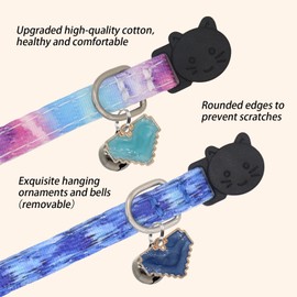 Giecooh - Collar de gato de algodón, paquete de 2 collares de gato con campanas, collares separables para niñas, niños, gatos, gatitos (corazón, 7-11 pulgadas)