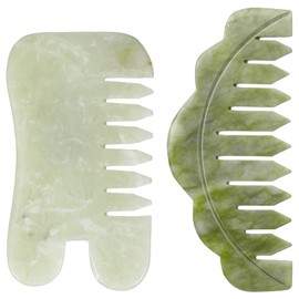 Geiserailie 2 Pieces Jade Combs Massage Stone Hair Comb Guasha Scraping Scalp Comb Facial Massage Tool Multifunctional Handheld Head Tools for Valentine's Day Mother's Day Gift(Chic Style)