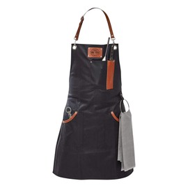GEFU BBQ Apron, Cooking Apron, Kitchen Apron, Cotton and Leather, Black/Brown, 90 x 65 cm