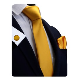 Gusleson Brand Modern Fashion Solid Gold Ties For Men Necktie and Pocket Square Cufflinks Sets (UK0789-14)