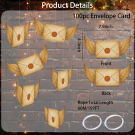 100Pc Floating Wizards Postcards Magical Wizards Floating Acceptance Double Sided Letters Cards,Envelope Style,197 FT Nylon String for Hanging,for Home Party Decoration(Envelope Style)