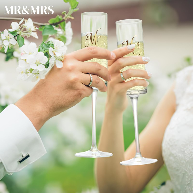 ALIMOTA Copas para Boda，210Ml Copas Champagne，2Pcs caja de regalo，Copa de