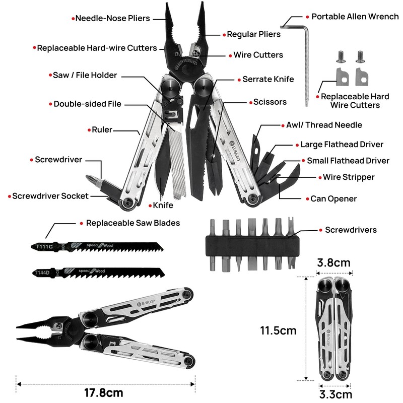 Gift for Men, BIBURY Multitools, Outdoor Multi Tool Foldable Pliers