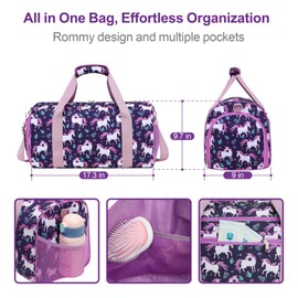 Bagseri Dance Bag for Girls - Ballet Bag for Girls with Shoes Compartment Kids Duffle Bag for Overnight Travel Sleepover with Dry Wet Separation Pockets (Deep Purple Unicorn)