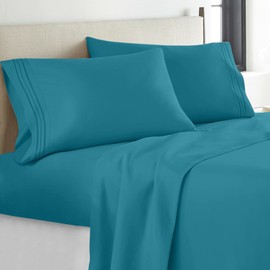 YIYEA Queen Sheet Set, Luxury 1800TC Hotel Quality Double Brushed Microfiber Bed Sheets for Queen Size Bed, Extra Soft, Deep Pocket, Shrinkage and Fade Resistant, 4PC (Queen, Teal)
