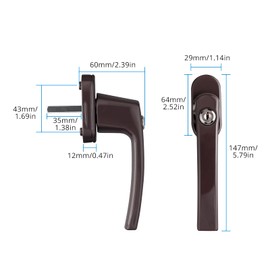 AUTOUTLET Lockable Window Handles, Aluminium in Pin Length 35 mm, Balcony Door Handle, Child Lock with Lock, Door Handles for Windows, Patio Doors and Balcony Doors, Brown, Pack of 2