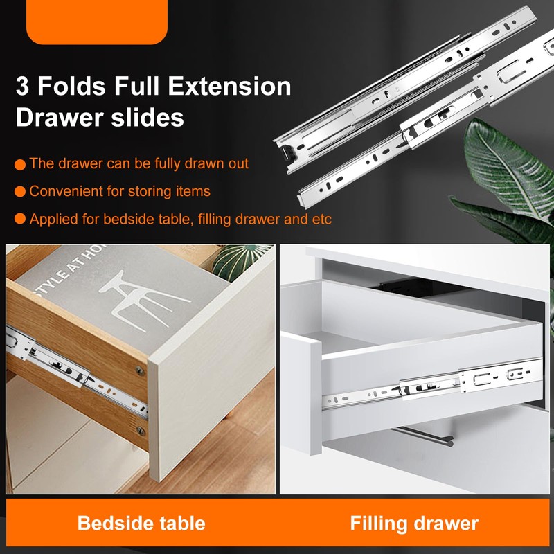 10 inch Drawer Slides 4 Pairs (8pcs) 3 fold Full