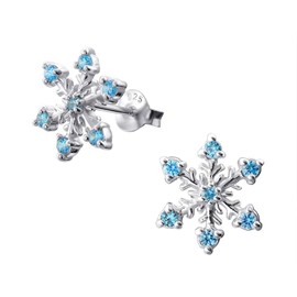 Elegant Sterling Silver Snowflake Earrings with Inset Blue Cubic Zirconia Stones