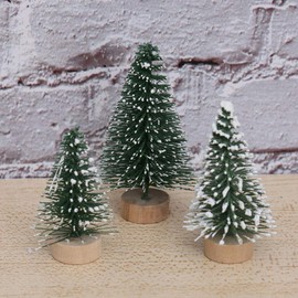 BESPORTBLE Artificial Mini Christmas Trees with Wooden Base Mini Christmas Tree Decoration with Snow Covered Pine DIY Ornaments for House Party Bar 5cm Pack of 10