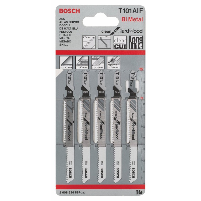 Bosch 2608634897 Jigsaw Blade"T 101 AIF" for hardwood (5 Piece)