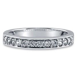 BERRICLE Sterling Silver Rings Half Eternity Ring for Women, Pave Set Round Cut Cubic Zirconia CZ