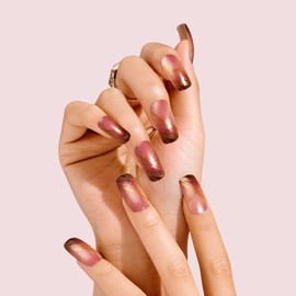 Gold Finger Gel Glam Press on Nail Dark Brown Glitter French Full Cover Luxurious Design, Square shape, Medium Length, MIni Glue Included GF64