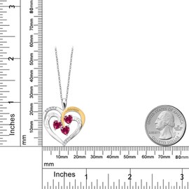 Gem Stone King 2 Tone Red Created Ruby and Red Created Ruby Created Moissanite `I love you always and forever` Engraved Pendant Necklace For Women (1.80 cttw, Heart Shape 5MM, 18 Inch Chain)