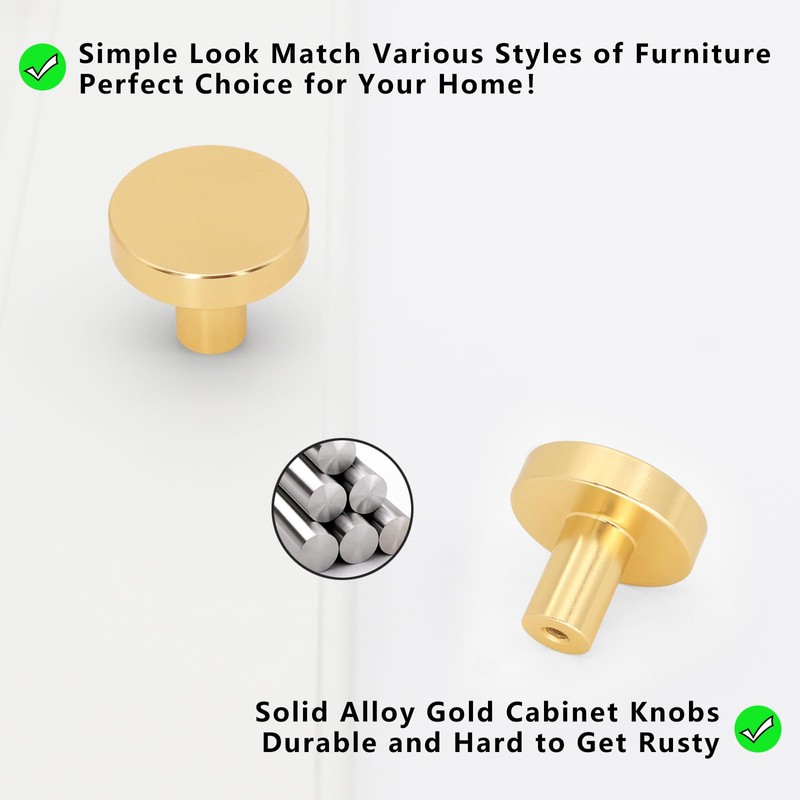 HANIHUA 24 Pack Gold Cabinet Knobs Dresser Knobs, Brushed Brass