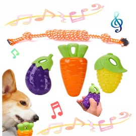 Bluestarz13923 Dog Sound Chew Toy (3 Piece Set of Eggplant, Corn, Carrot + 1 Bonus Piece), Teeth Health, Durable, Lack of Exercise, Stress Relief, Clean, Safe, Suitable for Small and Medium Dogs