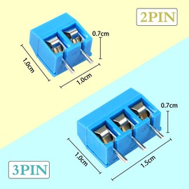 KeeYees 60pcs 5mm Pitch 2 Pin & 3 Pin PCB Mount Screw Terminal Block Connector for Arduino DIY Project (50 x 2 Pin, 10 x 3 Pin)