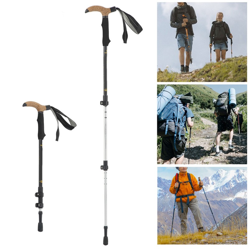 3 Section Retractable Hiking Stick Aluminum Alloy Mountaineering Balance Pole