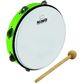 Nino Percussion NINO24GG 10-Inch ABS Plastic Tambourine with Synthetic Head, 1 Row Jingles, Grass Green