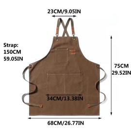 Chef Apron for Men Women with Pockets, Cross Back Apron for Kitchen Cooking Baking Artist Painting, Cotton Canvas Work Aprons for Shop, Garden, Restaurant, Bartender, Barista, M to XXL