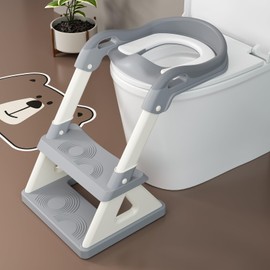 SOUL CHAT 2 Potty Training Seat with Step Stool Ladder, Upgrade Triangular Stabilized Base 2-IN-1 Toddler Toilet Seat with Splash Guard, Anti-Slip Pad, and Step Stool (Agate Grey)