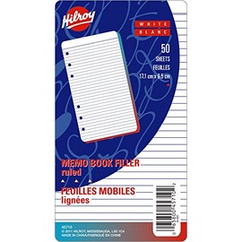 Hilroy Ruled Refill Paper, for 1/2 Inch Vinyl Memo Binder, 6.75 X 3.75-Inch, 50 Sheets Per Pack (45710), White
