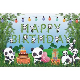 Panda Birthday Backdrop Panda Party Supplies Green Bamboo Panda Theme Baby Shower Photo Banner for Newborn Birthday Party Decorations