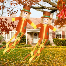 2 Pcs Fall Windsocks Scarecrows for Outside 40'' Vintage WindSocks for Outdoor Scarecrow Decor Fall Outdoor Decor Fall Scarecrow Windsock Harvest Fall Hanging Decor for Yard Front Door Window