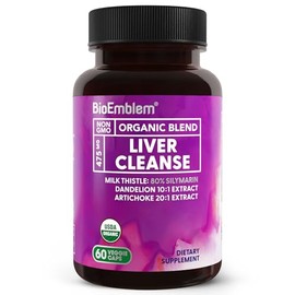 BioEmblem BioEmblem USDA Organic Liver Cleanse - 80% Silymarin Milk Thistle Extract for Liver Health and Liver Function with Dandelion & Artichoke Extracts - 100% Vegan, Non-GMO - Herbal Liver - 60 Capsules
