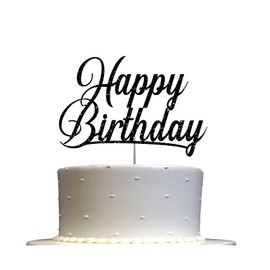 Decoración para tartas con purpurina de feliz cumpleaños, ideas para decoración de fiesta de cumpleaños, decoración de alta calidad, resistente purpurina de doble cara, palo de acrílico. Fabricado en Estados Unidos (negro)