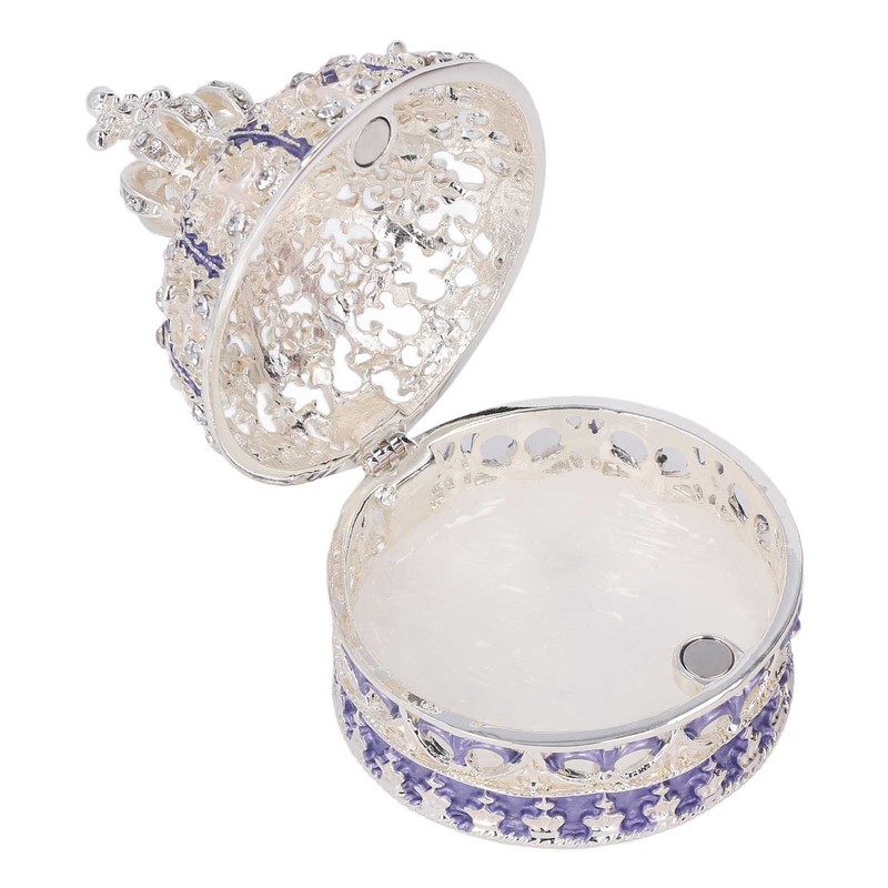 Metal Trinket Box Purple Crown Shape Shiny Elegant Exquisite Zinc
