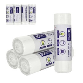 GONTSIG 2.6 Gallon Small Waste Bags, 120 Count Biodegradable Bathroom Garbage Bags Ultra-thin, 10L Capacity Size Expanded, White