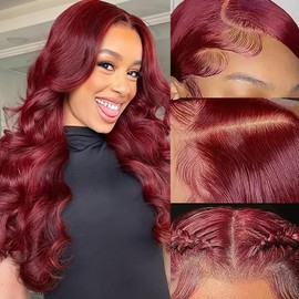 99j Burgundy Lace Front Wigs Human Hair Body Wave 13x4 99j HD Lace Front Wig Human Hair Wear and Go Glueless 99j Burgundy Wig Human Hair Pre Plucked Wine Red Colored Wigs Human Hair For Black Women