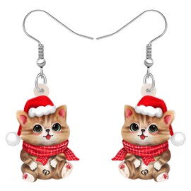 TIZURO Christmas Acrylic Fun Red Scarf Tabby Cat Earrings Cartoon Kitten Pets Animals Dangle Novelty Jewellry For Women Xmas Charms Winter Costume Gifts (Orange)