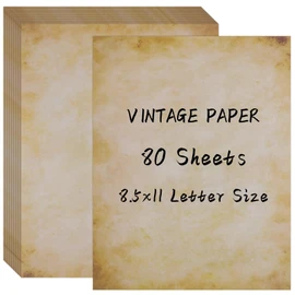 80 Sheets Vintage Paper, 8.5" x 11" Antique Stationary Paper for Writing, Letter Size Printer Paper, Double-sided Aged Parchment Paper for Printing, Decorative Old Look for Invites Resume