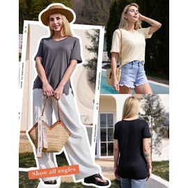 GAYHAY Light Blue V Neck T Shirts for Women - Soft Short Sleeve Basic Tees Comfortable Spring Summer Casual Trendy Tops 2025