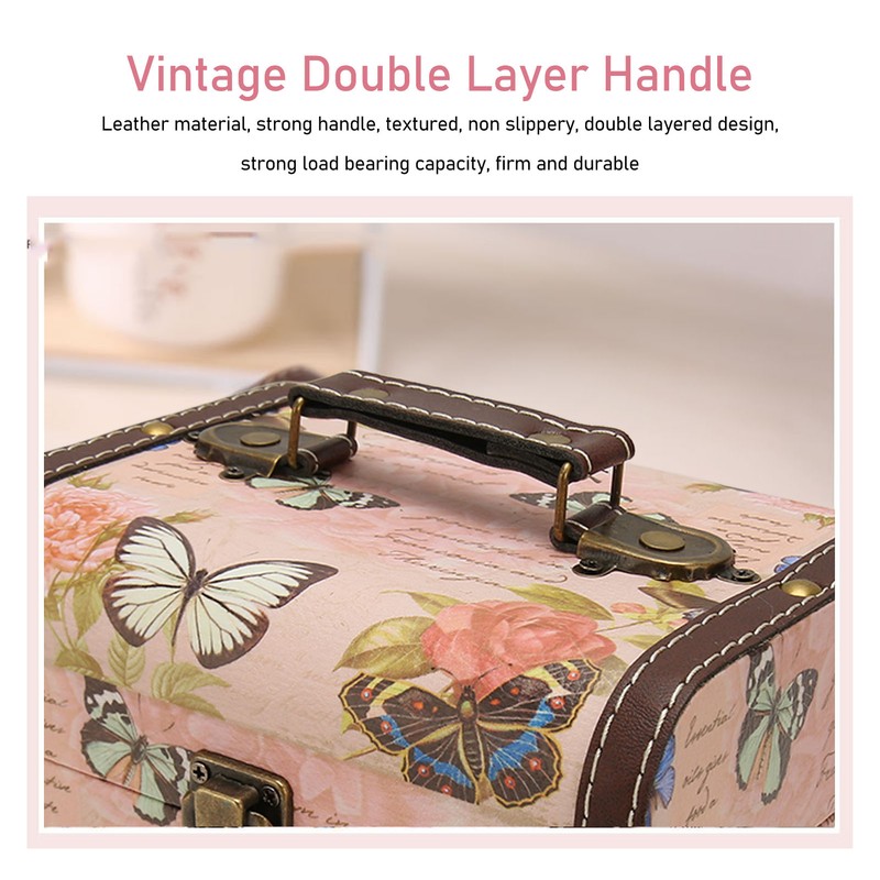 Treasure Chest Box Pink Butterfly Pattern Exquisite Retro Wooden PU