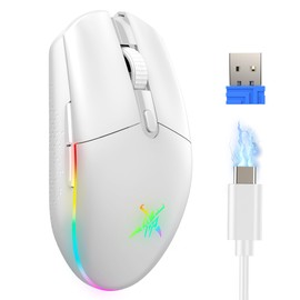 TECKNET Wireless Gaming Mouse - 8000 DPI, RGB Backlit, 6 Programmable Buttons, 100Hrs Battery Life, Dual Mode [2.4G & USB-C] for Laptop,PC,Mac - White