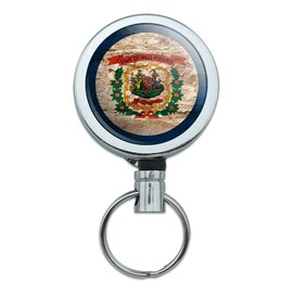 Rustic Distressed West Virginia State Flag Heavy Duty Metal Retractable Reel ID Badge Key Card Tag Holder with Belt Clip