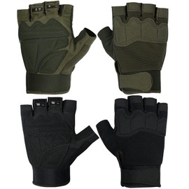 FIORETTO Fingerless Gloves for Airsoft Shooting Half Finger Hunting Hiking Cycling Driving Motorcycle Climbing Work Gloves 2 Pairs(Black+Green) Medium