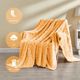 FY FIBER HOUSE Knitted Throw Blankets with Heart Checkered,Soft Warm Blankets for Lover Mom Father Gifts,Washable Lightweight Fuzzy Blanket for Couch Sofa Bed Office All Season(Orange,50"x60")