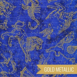 Robert Kaufman Kaufman Fabric STAR MAPS Navy/Gold. Choose: Fat Quarter, 1/2 Yard or By the Yard - Fat Quarter, Astrological - Navy & Metallic Gold